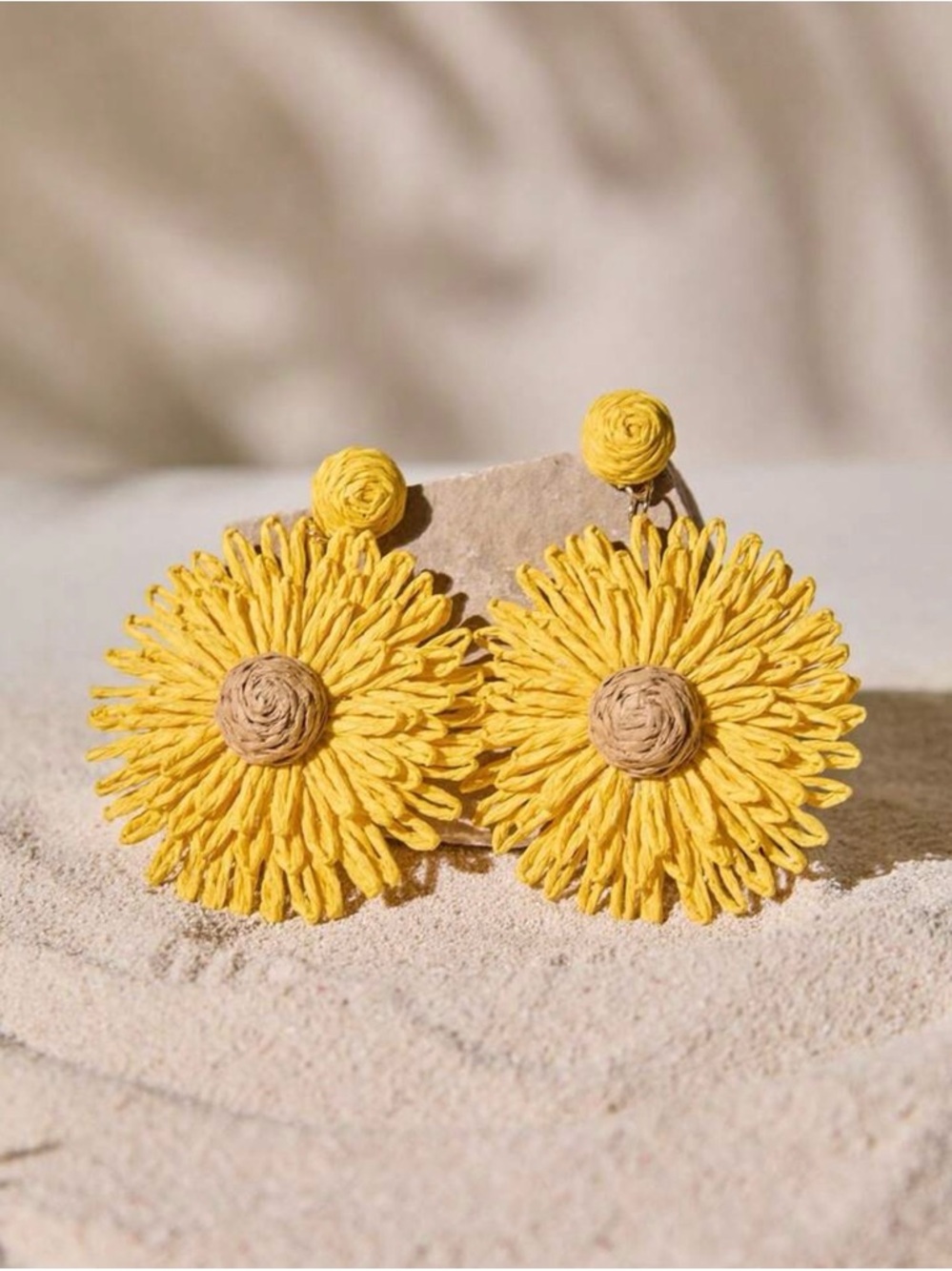 Yellow Raffia Sunflower Statement Earrings
